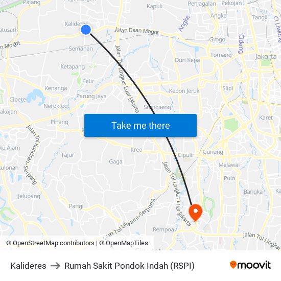 Kalideres to Rumah Sakit Pondok Indah (RSPI) map