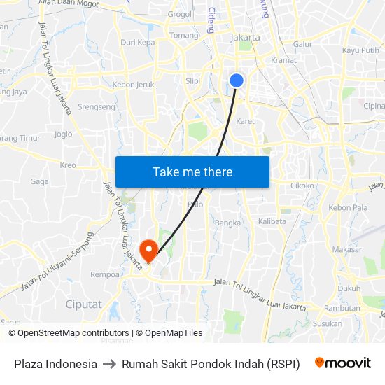 Plaza Indonesia to Rumah Sakit Pondok Indah (RSPI) map