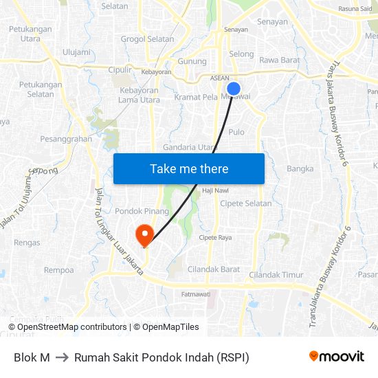 Blok M to Rumah Sakit Pondok Indah (RSPI) map