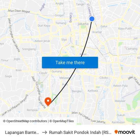 Lapangan Banteng to Rumah Sakit Pondok Indah (RSPI) map