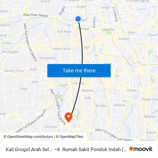 Kali Grogol Arah Selatan to Rumah Sakit Pondok Indah (RSPI) map