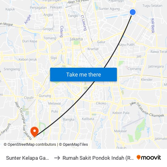 Sunter Kelapa Gading to Rumah Sakit Pondok Indah (RSPI) map