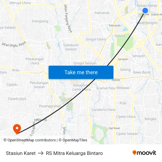 Stasiun Karet to RS Mitra Keluarga Bintaro map