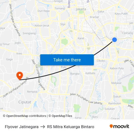 Flyover Jatinegara to RS Mitra Keluarga Bintaro map