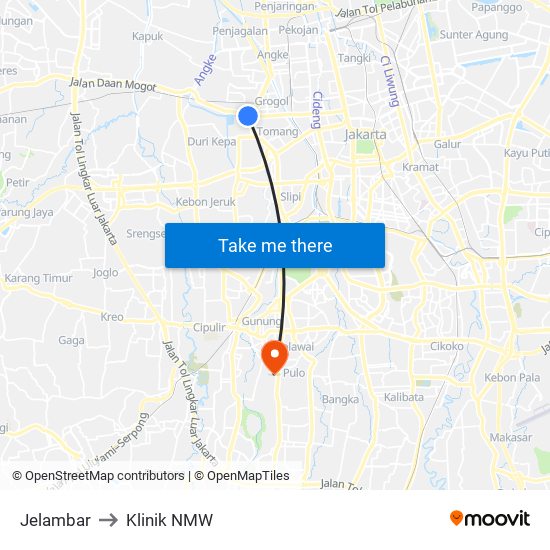 Jelambar to Klinik NMW map