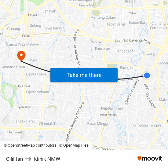 Cililitan to Klinik NMW map