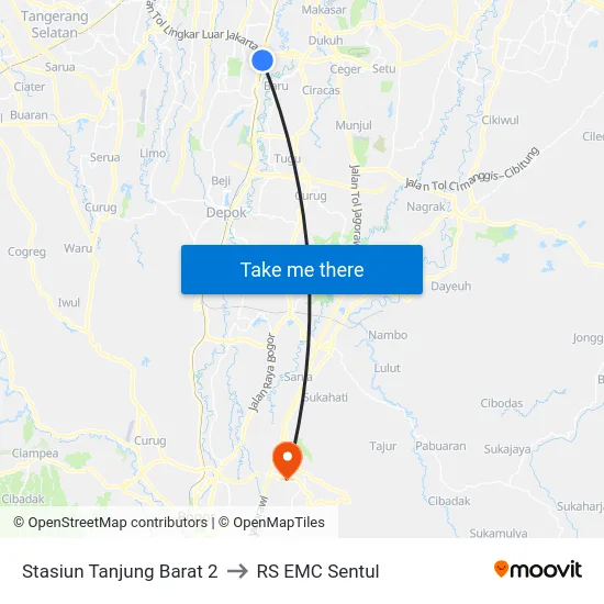 Stasiun Tanjung Barat 2 to RS EMC Sentul map
