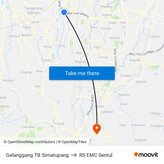 Gelanggang TB Simatupang to RS EMC Sentul map