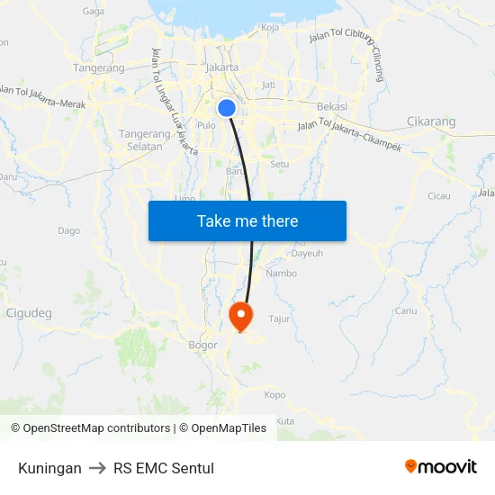 Kuningan to RS EMC Sentul map