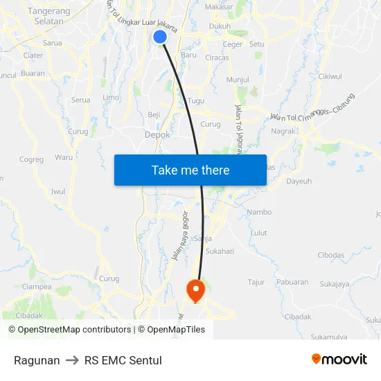 Ragunan to RS EMC Sentul map