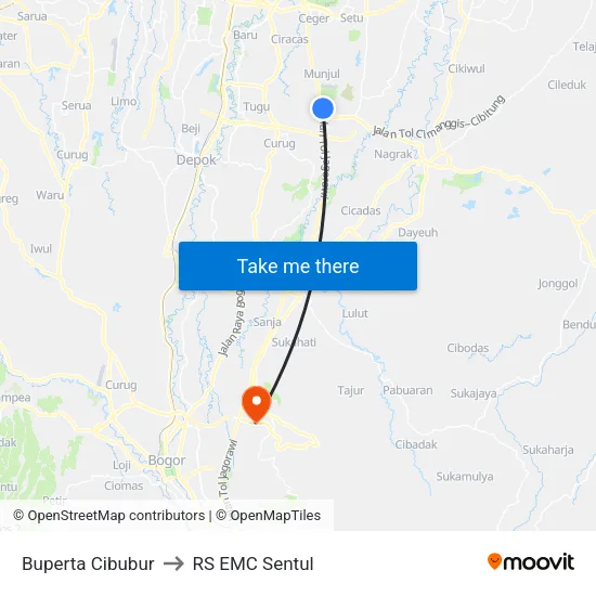 Buperta Cibubur to RS EMC Sentul map