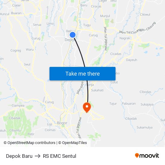 Depok Baru to RS EMC Sentul map