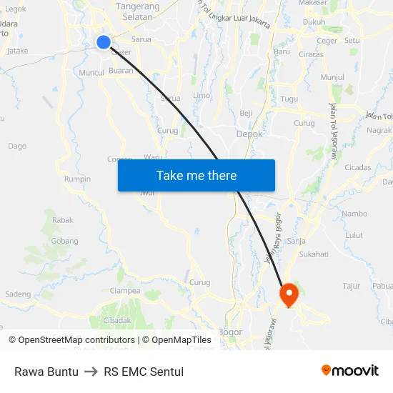 Rawa Buntu to RS EMC Sentul map