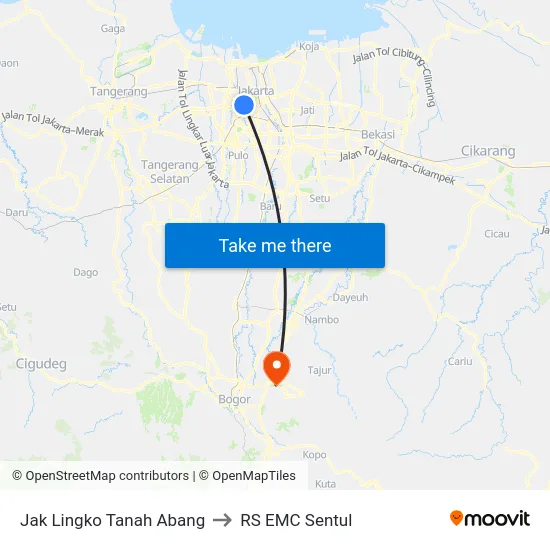 Jak Lingko Tanah Abang to RS EMC Sentul map
