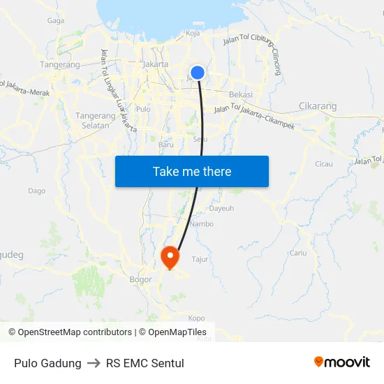 Pulo Gadung to RS EMC Sentul map