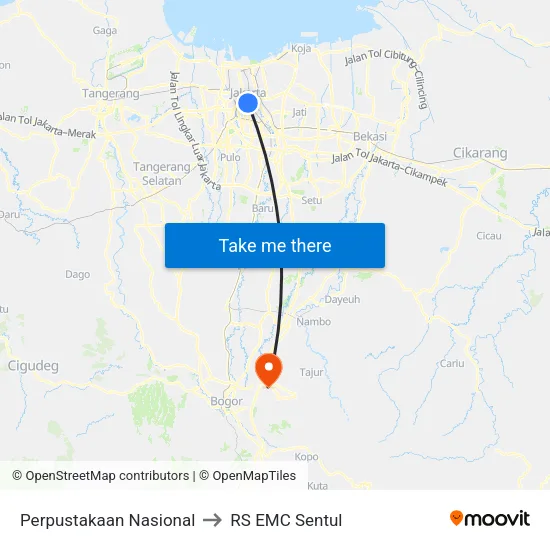 Perpustakaan Nasional to RS EMC Sentul map