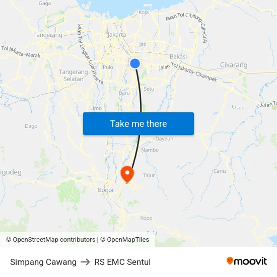 Simpang Cawang to RS EMC Sentul map