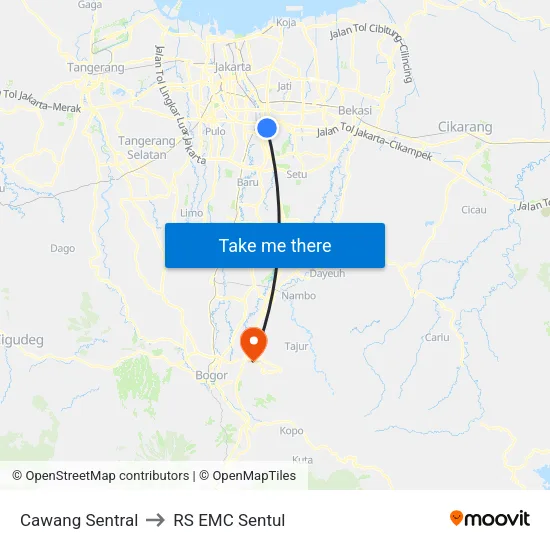 Cawang Sentral to RS EMC Sentul map