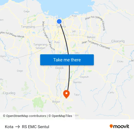 Kota to RS EMC Sentul map