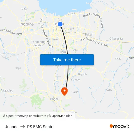 Juanda to RS EMC Sentul map