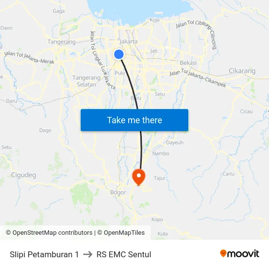 Slipi Petamburan 1 to RS EMC Sentul map