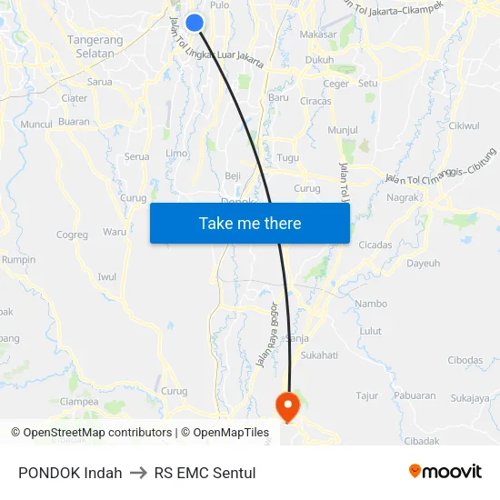 PONDOK Indah to RS EMC Sentul map