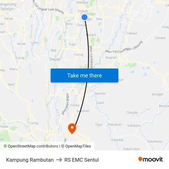 Kampung Rambutan to RS EMC Sentul map
