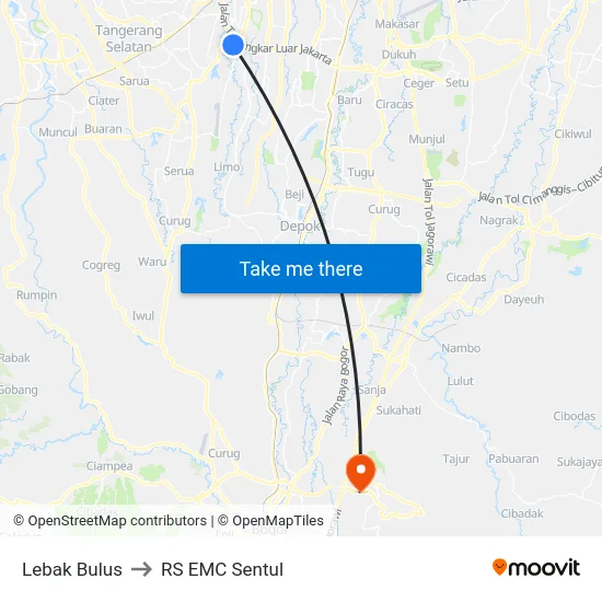 Lebak Bulus to RS EMC Sentul map