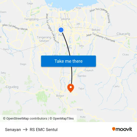 Senayan to RS EMC Sentul map
