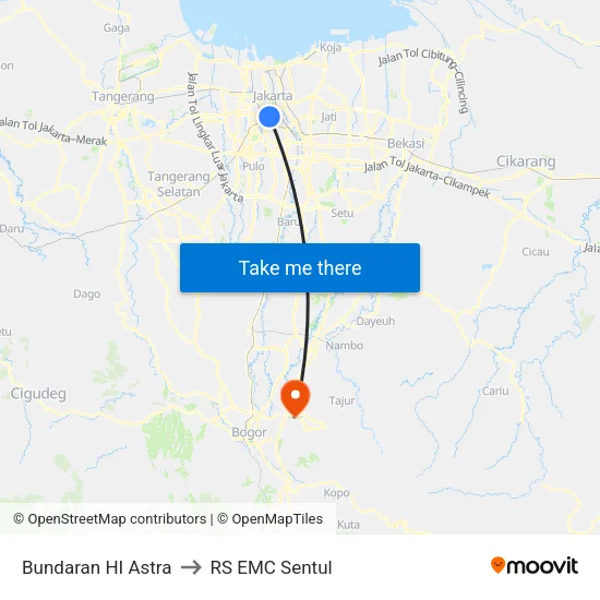 Bundaran HI Astra to RS EMC Sentul map