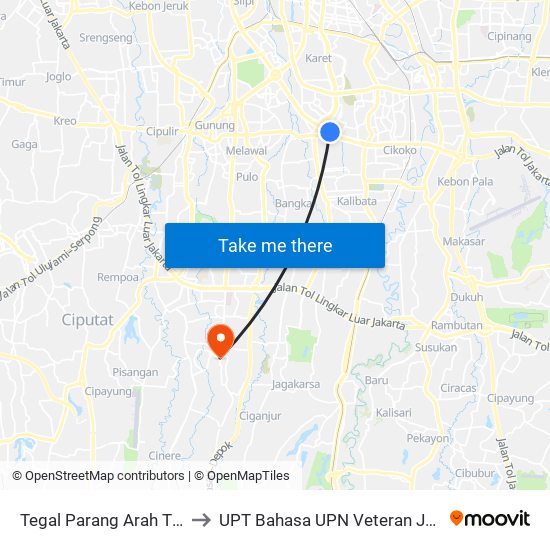 Tegal Parang Arah Timur to UPT Bahasa UPN Veteran Jakarta map
