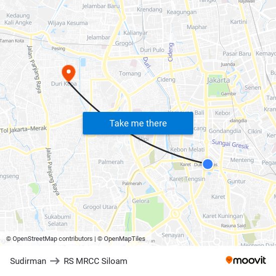 Sudirman to RS MRCC Siloam map