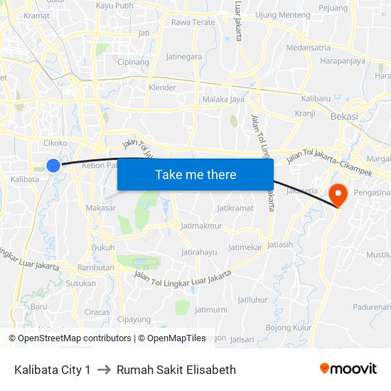 Kalibata City 1 to Rumah Sakit Elisabeth map