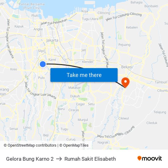 Gelora Bung Karno 2 to Rumah Sakit Elisabeth map