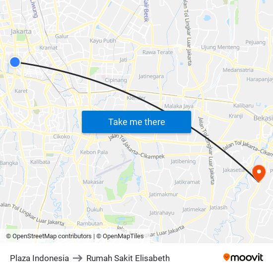 Plaza Indonesia to Rumah Sakit Elisabeth map