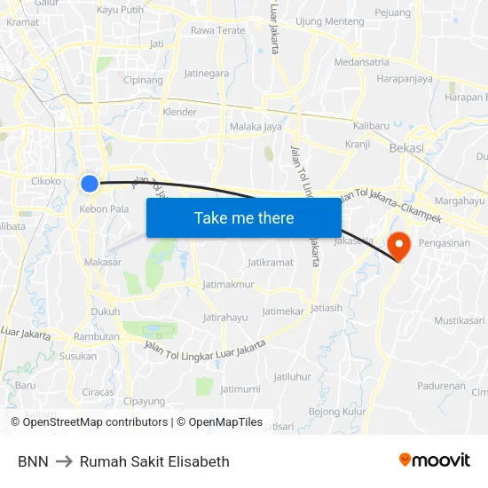 BNN to Rumah Sakit Elisabeth map