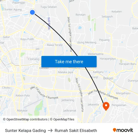 Sunter Kelapa Gading to Rumah Sakit Elisabeth map