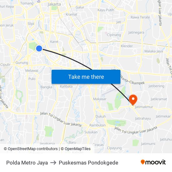 Polda Metro Jaya to Puskesmas Pondokgede map