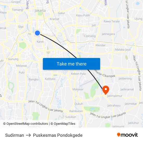 Sudirman to Puskesmas Pondokgede map