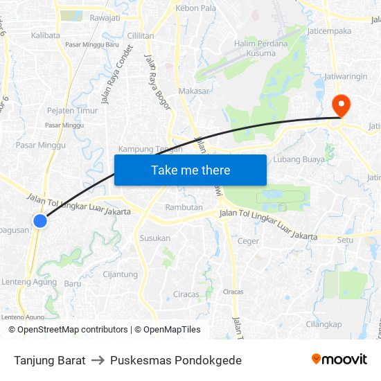 Tanjung Barat to Puskesmas Pondokgede map