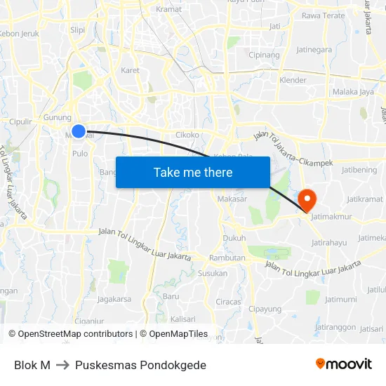 Blok M to Puskesmas Pondokgede map