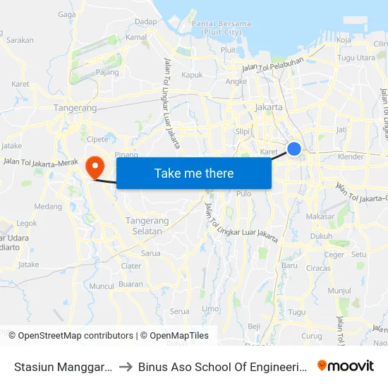 Stasiun Manggarai to Binus Aso School Of Engineering map