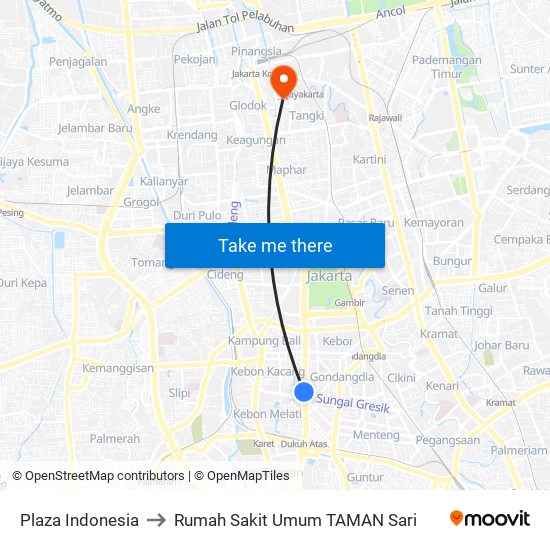 Plaza Indonesia to Rumah Sakit Umum TAMAN Sari map