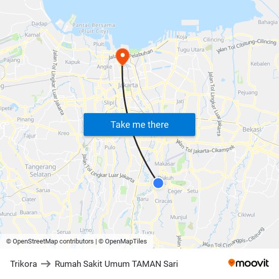 Trikora to Rumah Sakit Umum TAMAN Sari map