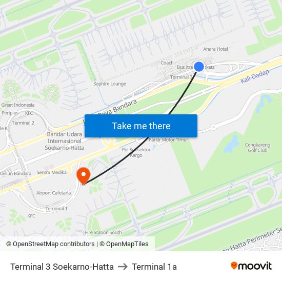 Terminal 3 Soekarno-Hatta to Terminal 1a map