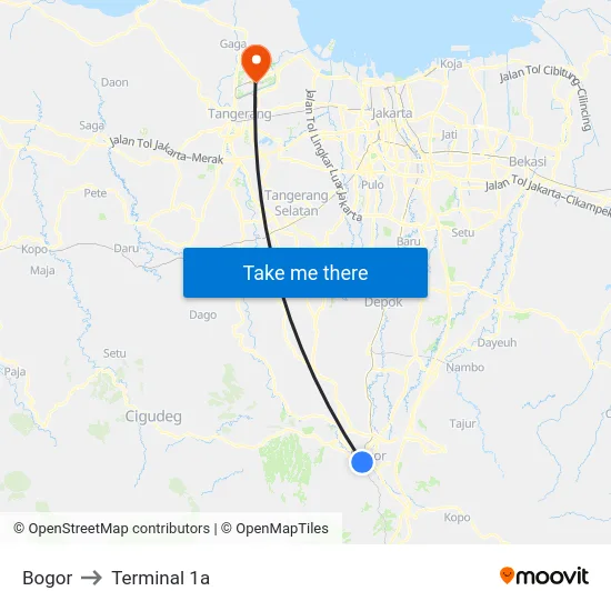 Bogor to Terminal 1a map