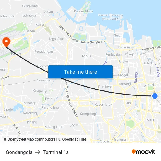 Gondangdia to Terminal 1a map