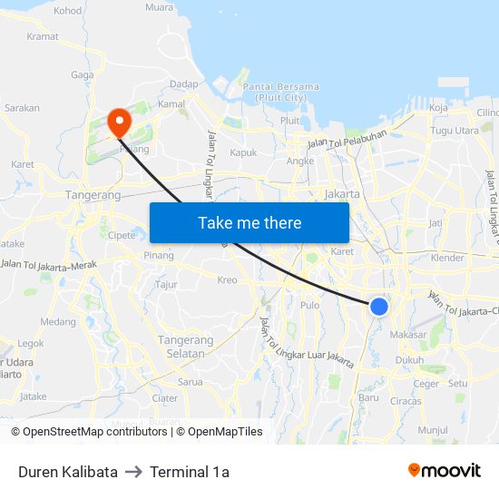 Duren Kalibata to Terminal 1a map