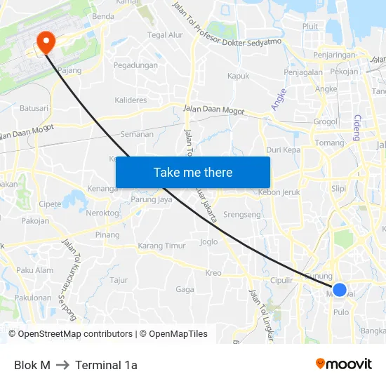 Blok M to Terminal 1a map