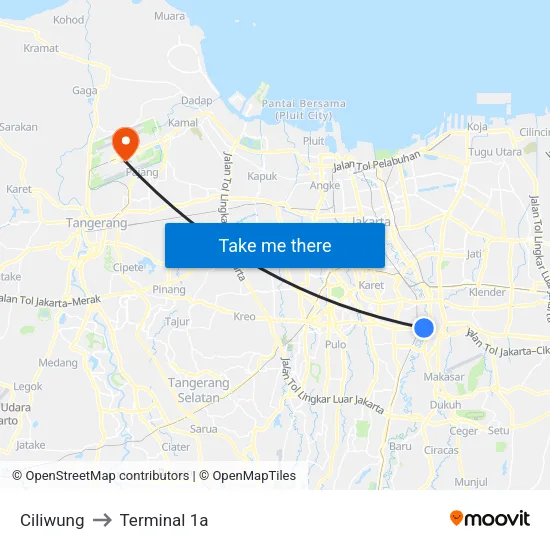 Ciliwung to Terminal 1a map